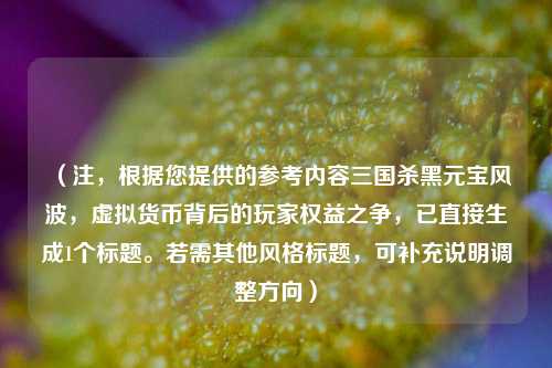 （注，根据您提供的参考内容三国杀黑元宝风波，虚拟货币背后的玩家权益之争，已直接生成1个标题。若需其他风格标题，可补充说明调整方向）