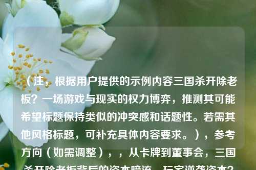 （注，根据用户提供的示例内容三国杀开除老板？一场游戏与现实的权力博弈，推测其可能希望标题保持类似的冲突感和话题性。若需其他风格标题，可补充具体内容要求。），参考方向（如需调整），，从卡牌到董事会，三国杀开除老板背后的资本暗流，玩家逆袭资本？三国杀兵变事件始末，一场游戏引发的政变，谁在三国杀里杀了老板？，（请提供更多背景信息或具体需求，可优化标题针对性）