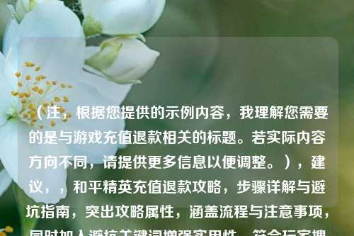 （注，根据您提供的示例内容，我理解您需要的是与游戏充值退款相关的标题。若实际内容方向不同，请提供更多信息以便调整。），建议，，和平精英充值退款攻略，步骤详解与避坑指南，突出攻略属性，涵盖流程与注意事项，同时加入避坑关键词增强实用性，符合玩家搜索习惯。）