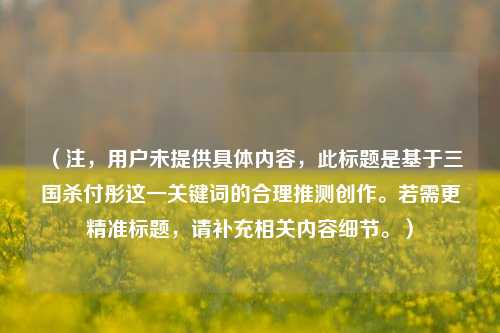 （注，用户未提供具体内容，此标题是基于三国杀付彤这一关键词的合理推测创作。若需更精准标题，请补充相关内容细节。）