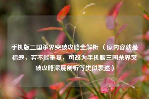 手机版三国杀界突破攻略全解析 （原内容就是标题，若不能重复，可改为手机版三国杀界突破攻略深度剖析等类似表述）