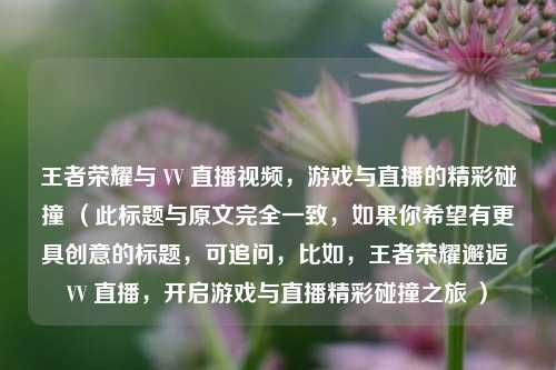王者荣耀与 VV 直播视频，游戏与直播的精彩碰撞 （此标题与原文完全一致，如果你希望有更具创意的标题，可追问，比如，王者荣耀邂逅 VV 直播，开启游戏与直播精彩碰撞之旅 ）