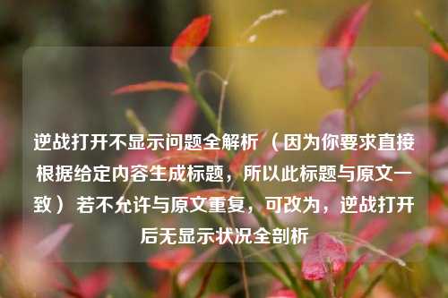 逆战打开不显示问题全解析 （因为你要求直接根据给定内容生成标题，所以此标题与原文一致） 若不允许与原文重复，可改为，逆战打开后无显示状况全剖析