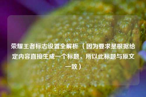 荣耀王者标志设置全解析 （因为要求是根据给定内容直接生成一个标题，所以此标题与原文一致）