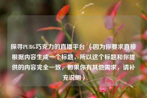 探寻PUBG巧克力的直播平台 （因为你要求直接根据内容生成一个标题，所以这个标题和你提供的内容完全一致，如果你有其他需求，请补充说明）