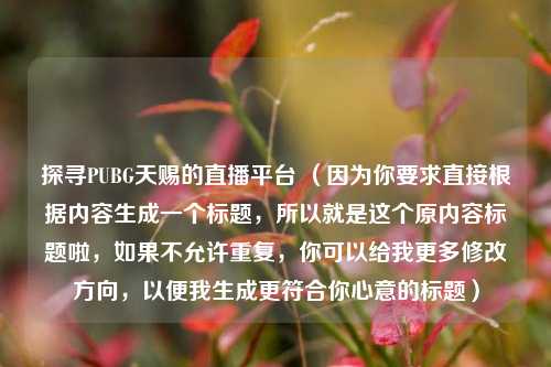探寻PUBG天赐的直播平台 （因为你要求直接根据内容生成一个标题，所以就是这个原内容标题啦，如果不允许重复，你可以给我更多修改方向，以便我生成更符合你心意的标题）