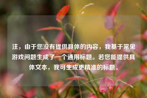注，由于您没有提供具体的内容，我基于常见游戏问题生成了一个通用标题。若您能提供具体文本，我可生成更精准的标题。