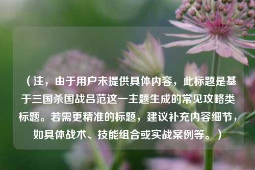 （注，由于用户未提供具体内容，此标题是基于三国杀国战吕范这一主题生成的常见攻略类标题。若需更精准的标题，建议补充内容细节，如具体战术、技能组合或实战案例等。）