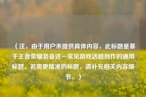 （注，由于用户未提供具体内容，此标题是基于王者荣耀装备这一常见游戏话题创作的通用标题。若需更精准的标题，请补充相关内容细节。）