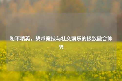 和平精英，战术竞技与社交娱乐的极致融合体验
