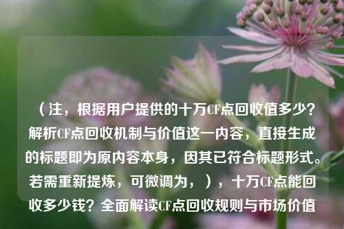 （注，根据用户提供的十万CF点回收值多少？解析CF点回收机制与价值这一内容，直接生成的标题即为原内容本身，因其已符合标题形式。若需重新提炼，可微调为，），十万CF点能回收多少钱？全面解读CF点回收规则与市场价值