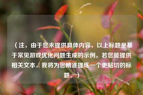 （注，由于您未提供具体内容，以上标题是基于常见游戏优化问题生成的示例。若您能提供相关文本，我将为您精准提炼一个更贴切的标题。）