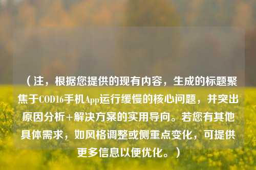 （注，根据您提供的现有内容，生成的标题聚焦于COD16手机App运行缓慢的核心问题，并突出原因分析+解决方案的实用导向。若您有其他具体需求，如风格调整或侧重点变化，可提供更多信息以便优化。）