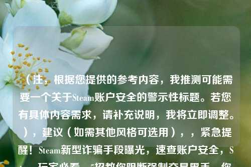 （注，根据您提供的参考内容，我推测可能需要一个关于Steam账户安全的警示性标题。若您有具体内容需求，请补充说明，我将立即调整。），建议（如需其他风格可选用），，紧急提醒！Steam新型诈骗手段曝光，速查账户安全，Steam玩家必看，5招教你阻断强制交易黑手，你的Steam账户安全吗？强制交易防护全指南，请告知是否需要调整方向或补充关键词，我将为您优化。