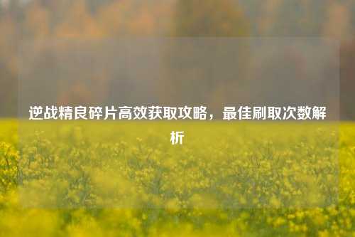 逆战精良碎片高效获取攻略，更佳刷取次数解析