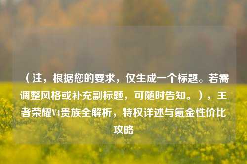 （注，根据您的要求，仅生成一个标题。若需调整风格或补充副标题，可随时告知。），王者荣耀V4贵族全解析，特权详述与氪金性价比攻略
