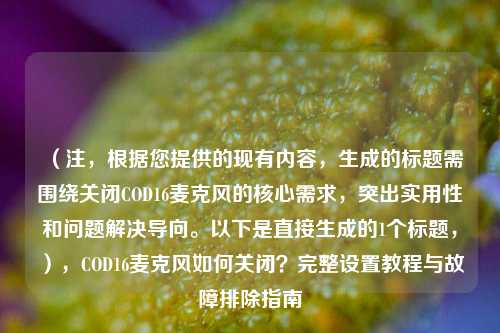 （注，根据您提供的现有内容，生成的标题需围绕关闭COD16麦克风的核心需求，突出实用性和问题解决导向。以下是直接生成的1个标题，），COD16麦克风如何关闭？完整设置教程与故障排除指南