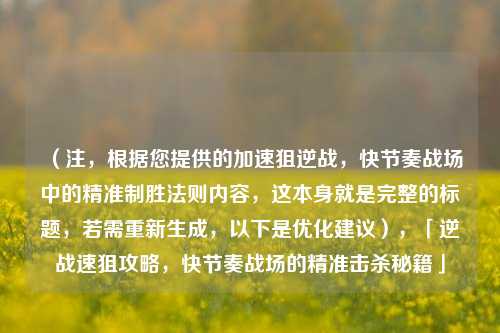 （注，根据您提供的加速狙逆战，快节奏战场中的精准制胜法则内容，这本身就是完整的标题，若需重新生成，以下是优化建议），「逆战速狙攻略，快节奏战场的精准击杀秘籍」