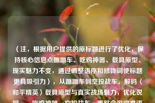 （注，根据用户提供的原标题进行了优化，保持核心信息点蹦蹦车、吃鸡神器、载具原型、现实魅力不变，通过调整语序和修饰词使标题更具吸引力），从蹦蹦车到空投战车，解码〈和平精英〉载具原型与真实战场魅力，优化说明，，吃鸡神器→空投战车，更贴合游戏术语且保留高价值载具属性，解码替代揭秘，突出技术向分析感，真实战场魅力，强化现实与游戏的沉浸式关联，保留核心矛盾点（Q萌蹦蹦车vs重型战车）制造张力