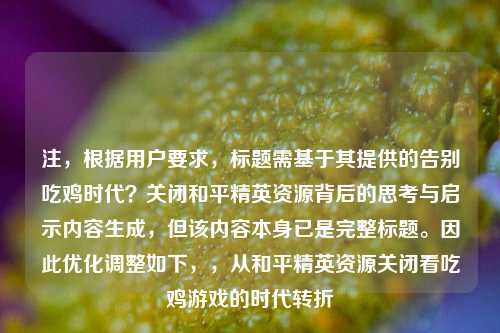 注，根据用户要求，标题需基于其提供的告别吃鸡时代？关闭和平精英资源背后的思考与启示内容生成，但该内容本身已是完整标题。因此优化调整如下，，从和平精英资源关闭看吃鸡游戏的时代转折