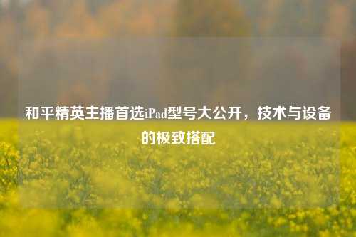 和平精英主播首选iPad型号大公开，技术与设备的极致搭配