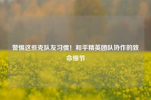 警惕这些克队友习惯！和平精英团队协作的致命细节