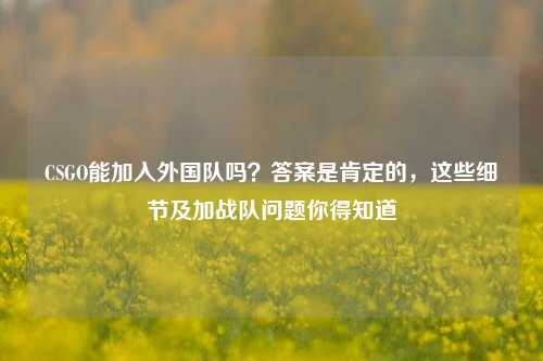 CSGO能加入外国队吗？答案是肯定的，这些细节及加战队问题你得知道