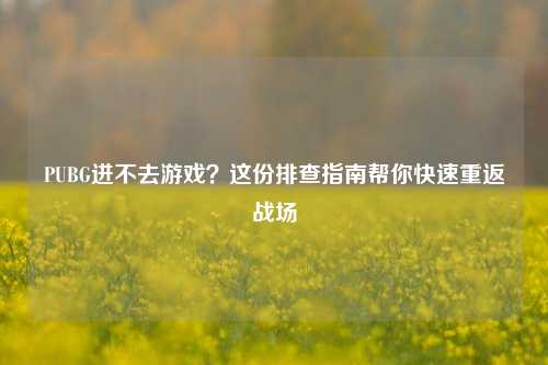 PUBG进不去游戏？这份排查指南帮你快速重返战场