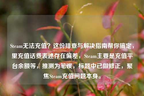 Steam无法充值？这份排查与解决指南帮你搞定，里充值话费表述存在偏差，Steam主要是充值平台余额等，推测为笔误，标题中已做修正，聚焦Steam充值问题本身。